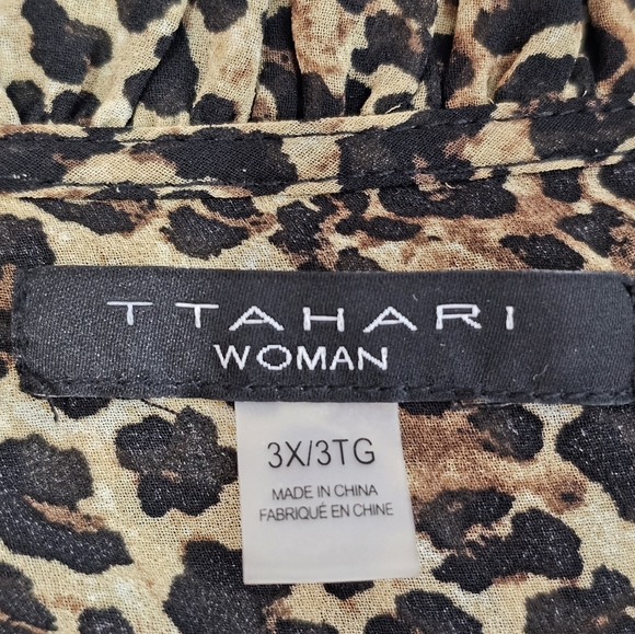 T. Tahari Women Long Sleeve Leopard Print Ruffled Collar Button Down Blouse 3X - Picture 4 of 8